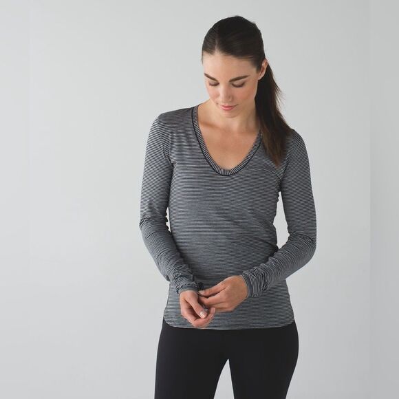 Lululemon Circadian Long Sleeve Striped Grey & Black Top size 8 EUC - Picture 1 of 8